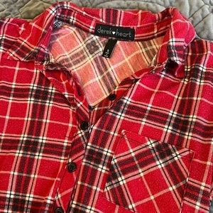 DEREK HEART Womens Plaid Button Up Shirt S Small with front‎ pocket